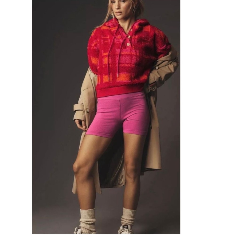 Anthropologie Porridge Quinn Sherpa
Fleece Hoodie Size‎ XL Pink Plaid